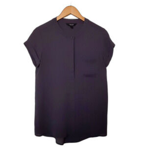 Women's Simply Vera WANG Dark Gray Flowy Stretch Ribbed Short Sleeve Blouse S